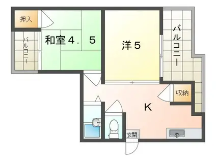 下木田マンション(2K/4階)の間取り写真