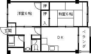 西甲子園ハイツ(2DK/5階)の間取り写真