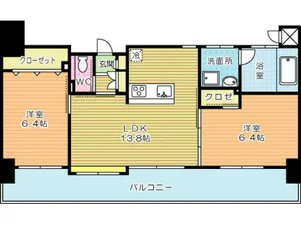 ヴェールヴァン田町(2LDK/6階)の間取り写真