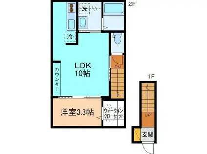 インテグラル宝町(1LDK/2階)の間取り写真