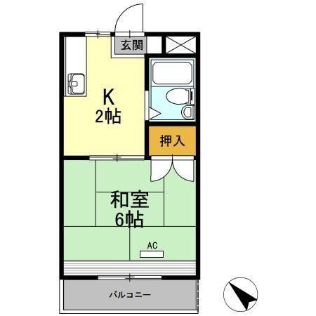 レイクグリーン三好 B棟(1K/2階)の間取り写真