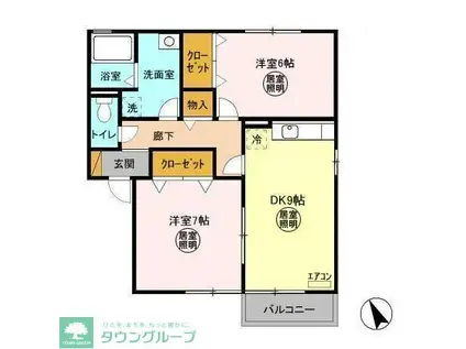 リビングタウン野田A(2DK/2階)の間取り写真