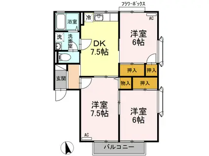 メゾン・ド・ボヌールC棟(3DK/2階)の間取り写真