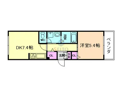 SKY DHABITASION(1DK/3階)の間取り写真