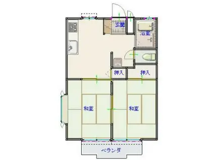 ブルーハイム(2DK/2階)の間取り写真