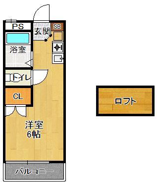 レオパレス夙川(ワンルーム/2階)の間取り写真