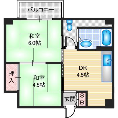 茨木グランドハイツ(2DK/6階)の間取り写真