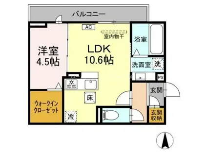 コンフォート椛(1LDK/1階)の間取り写真