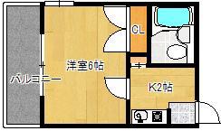 エステート中広(1K/4階)の間取り写真