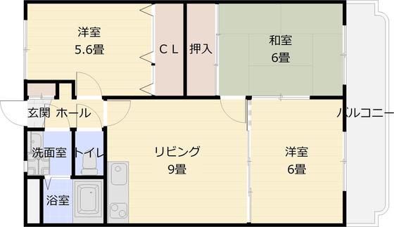サンウォークII(3DK/1階)の間取り写真