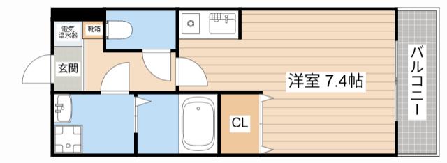 エクセル田中 W棟(ワンルーム/1階)の間取り写真