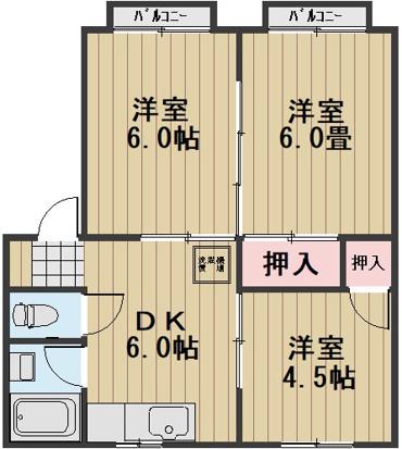 星島コーポC(3DK/1階)の間取り写真