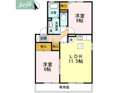 シャトレアン津高C棟(2LDK/1階)の間取り写真