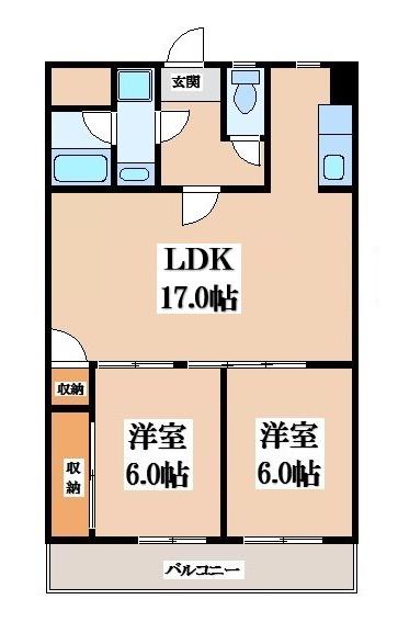 ハピネス48(2LDK/3階)の間取り写真