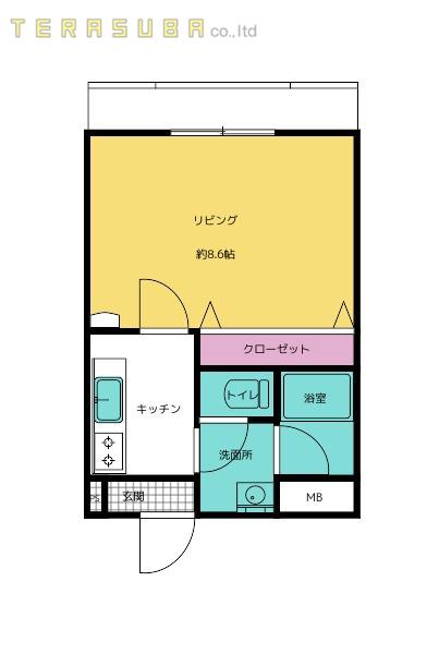 マリベール大道(1K/2階)の間取り写真