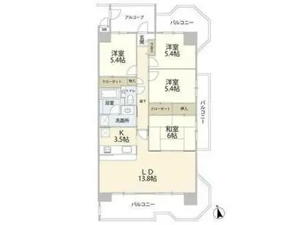 レインボー前並(4LDK/4階)の間取り写真