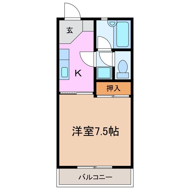 オリエンタルヒルズ(1K/2階)の間取り写真
