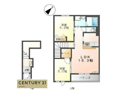 サンコート・ヒル(2LDK/2階)の間取り写真