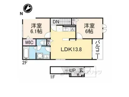 豊郷サンライフ2(2LDK/2階)の間取り写真