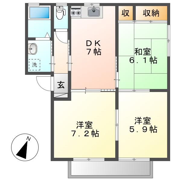 メゾンデラW A棟(3DK/1階)の間取り写真