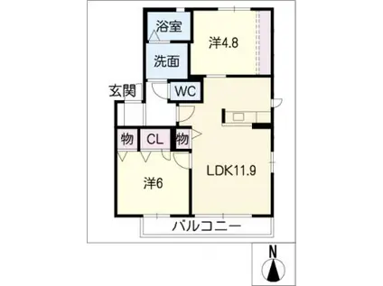 さくら B(2LDK/2階)の間取り写真