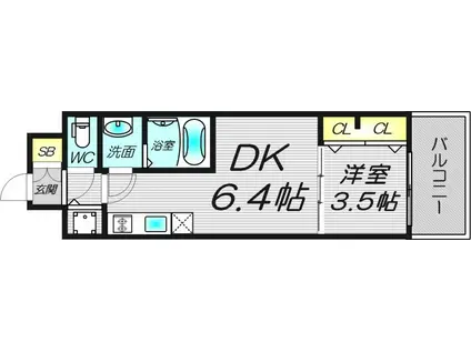 エスリードレジデンス都島デュオ(1DK/6階)の間取り写真