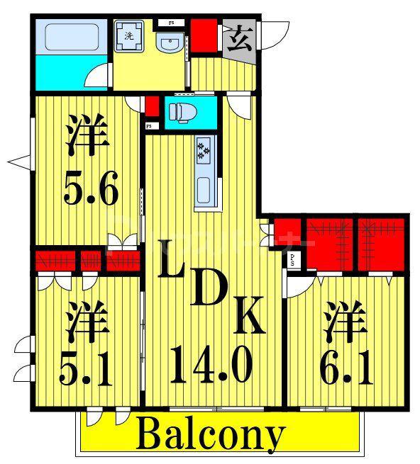 BONHEUR DE CHIEN KITAAYASE(3LDK/2階)の間取り写真