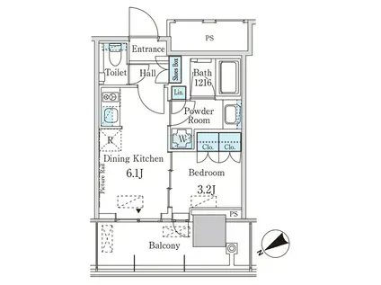 JPノイエ蔵前(1DK/20階)の間取り写真