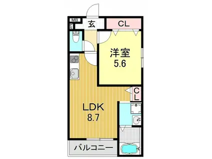 フジパレス長吉川辺I番館(1LDK/2階)の間取り写真