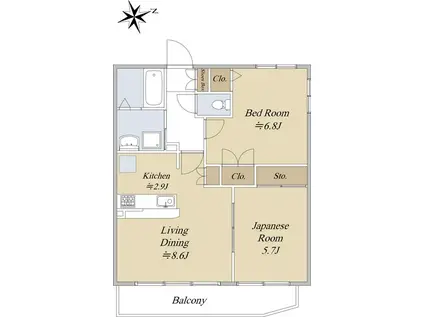 ヴィサージュ中野(2LDK/3階)の間取り写真
