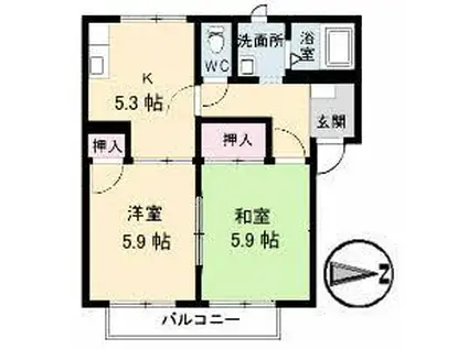 フレグランスAS D棟(2K/1階)の間取り写真