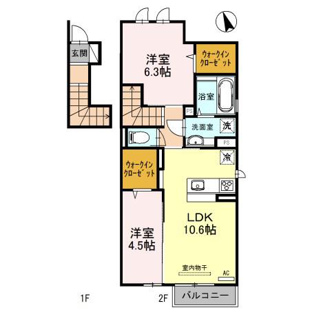 ピアチェ鈴蘭(2LDK/2階)の間取り写真