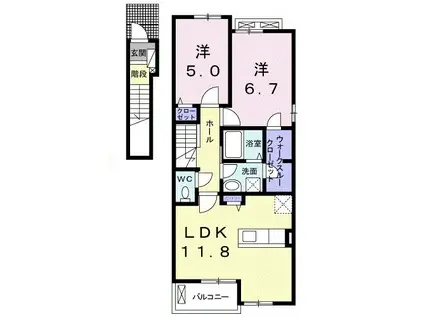 プラシード・カーサII(2LDK/2階)の間取り写真