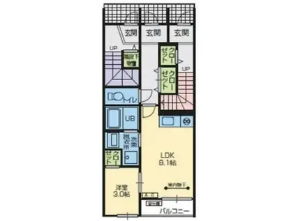 スカイヴィレッジ盛南II(1LDK/1階)の間取り写真