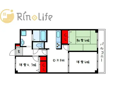 八尾山本レックスマンション(3DK/2階)の間取り写真