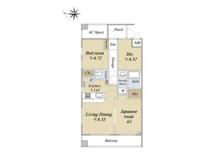 インペリアル横浜ベイヴュー(2SLDK/3階)の間取り写真