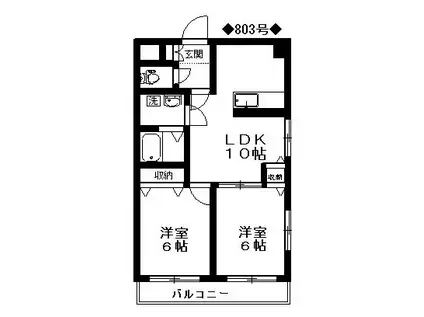 リバティ天神南(2LDK/8階)の間取り写真