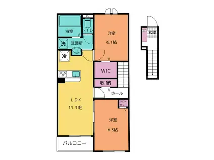 カリーノ リヴェルタ(2LDK/2階)の間取り写真