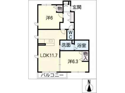 リラフォート B棟(2LDK/1階)の間取り写真