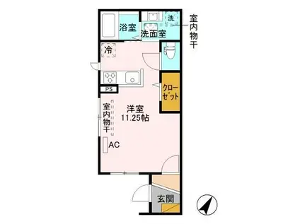 プラテリア(ワンルーム/1階)の間取り写真