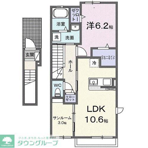カーサ・紫木蓮(1LDK/2階)の間取り写真