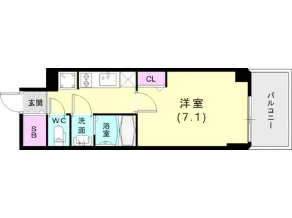 GENOVIA神戸湊川公園(1K/12階)の間取り写真
