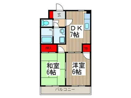 武蔵藤沢駅 徒歩4分 2DK 都市ガス エレベーター付 マンション(2DK/4階)の間取り写真