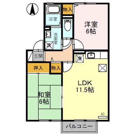 サザン ヴィレッジ A棟(2LDK/1階)の間取り写真