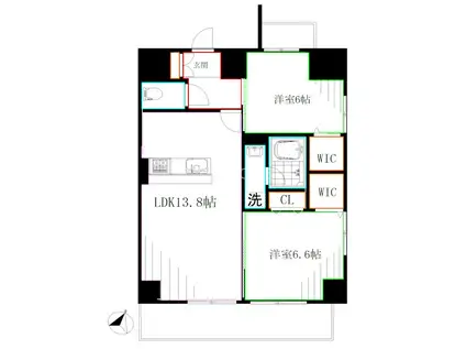 VILLA DOUCEUR(2LDK/8階)の間取り写真
