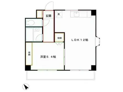 トゥレルI(1LDK/4階)の間取り写真