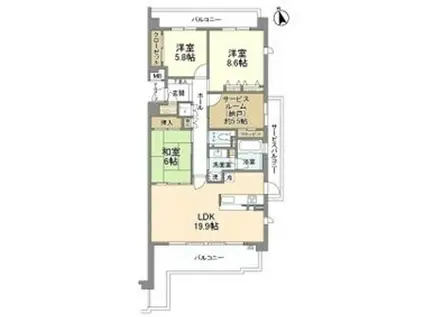 新千里桜ヶ丘メゾンシティ弐番館(3SLDK/11階)の間取り写真