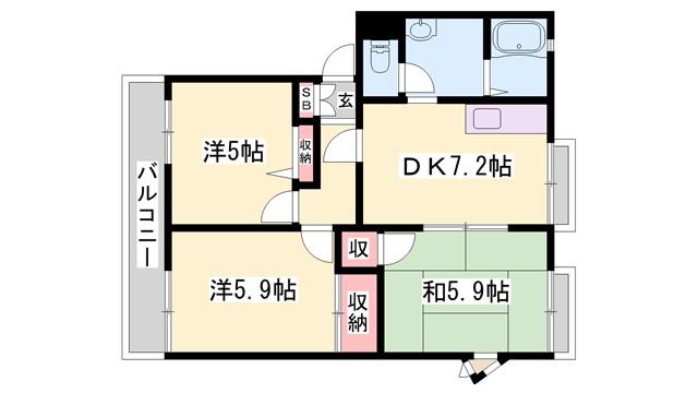 アネックス御立 B棟(3DK/1階)の間取り写真