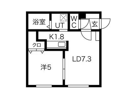 ALPHA中の島(1LDK/1階)の間取り写真