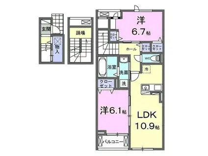 ヴィラ デ オーブVI(2LDK/3階)の間取り写真